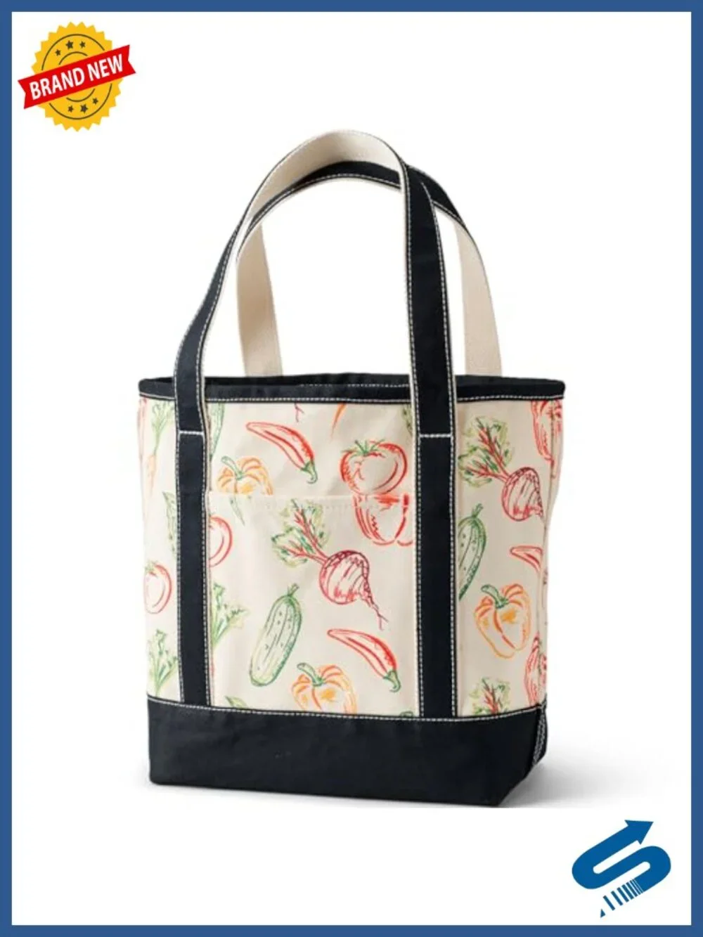 Lands' End Open Top Canvas Tote Bag Heavyweight 100% Cotton Structured Base 5